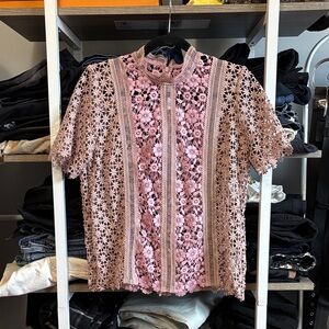 Self Portrait Pink Lace Short Sleeve Top